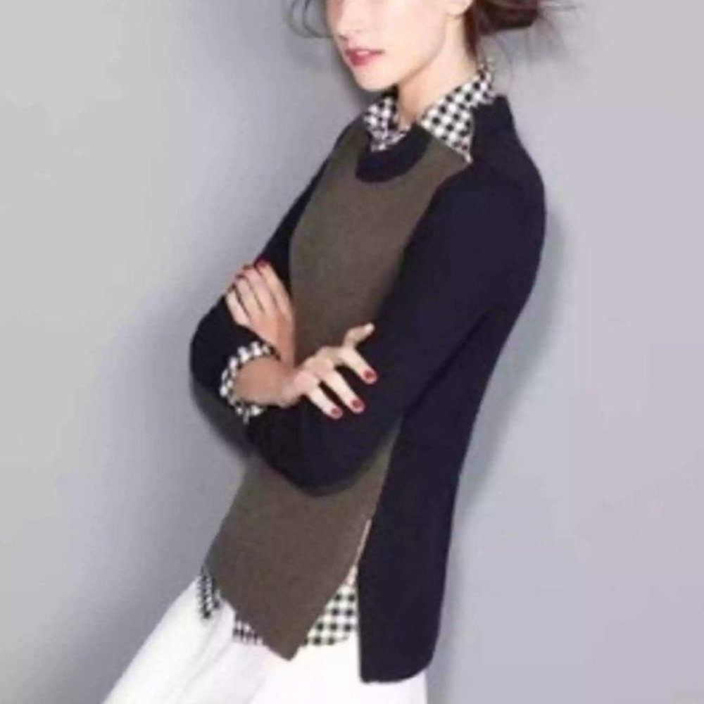 J Crew Double Zip Color Block pullover Sweater S